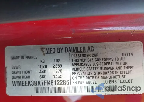 2015 Smart Fortwo Passion z USA, uszkodzony, nr VIN WMEEK3BA7FK812286